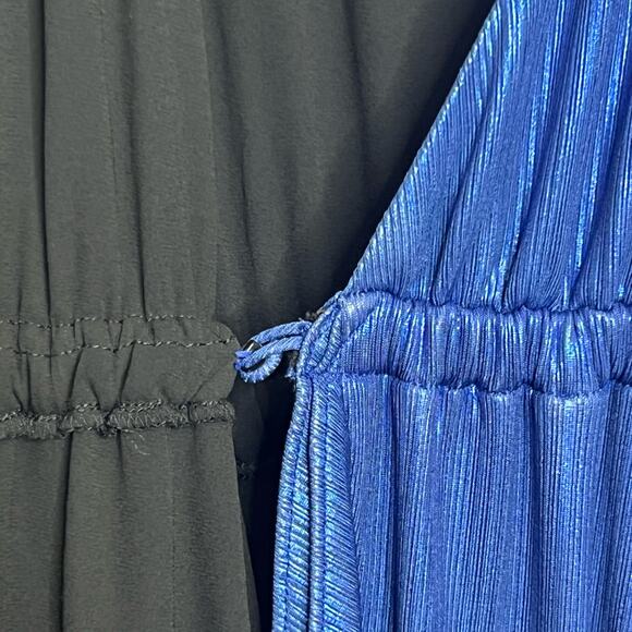 Retrofête Flora Sz Small Metallic Blue Wrap Dress Evening Cocktail High Low - Picture 10 of 15